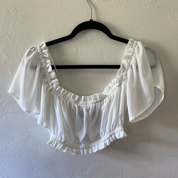Jagger & Stone White Puff Sleeve Crop Top - Picture 1 of 4